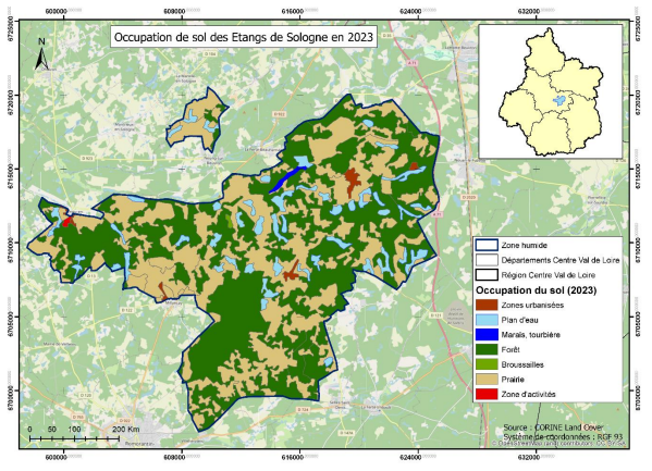 Occupation du sol des étangs de Sologne en 2023