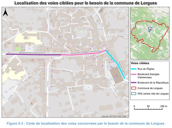 Localisation des voies ciblées pour le besoin de la commune de Lorgues
