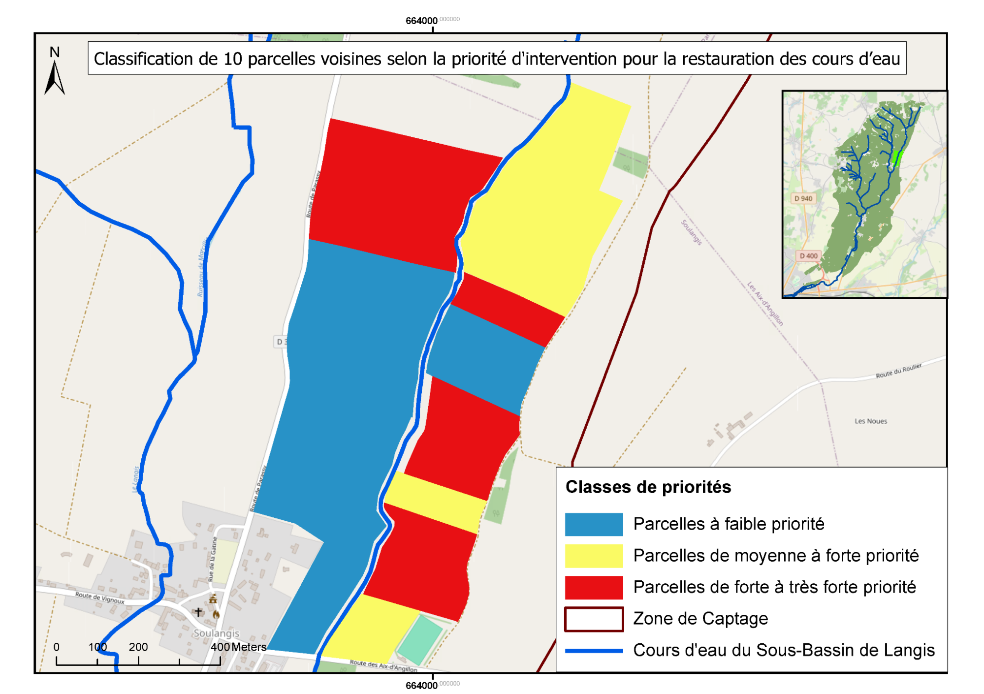 Classification de 10 parcelles voisines selon la priorité d'intervention pour la restauration des cours d'eau